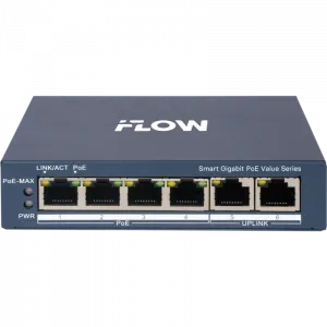 iFLOW F-SW-EM606POE-VM/L 4 ����� 10/100/1000Mbps PoE + 2 ����� Uplink 10/100/1000Mbps, ������ PoE 45��